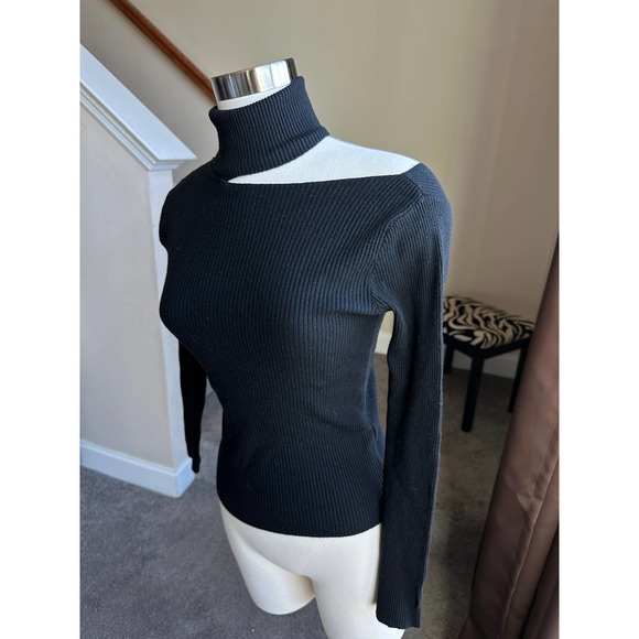 Storets black asymmetrical turtleneck sweater w/ shoulder cutout. Size S/M - Picture 1 of 9